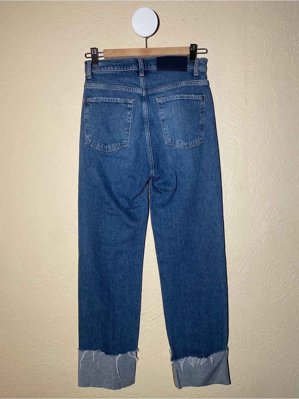 7 For All Mankind Straight Jeans in Mid Blue with Cuffed Hem - Picture 2 of 8